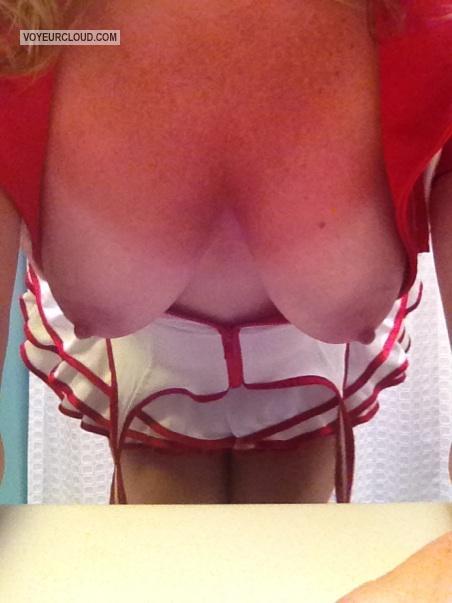 Tit Flash: Girlfriend's Tanlined Medium Tits (Selfie) - Shy Soccermom from United States